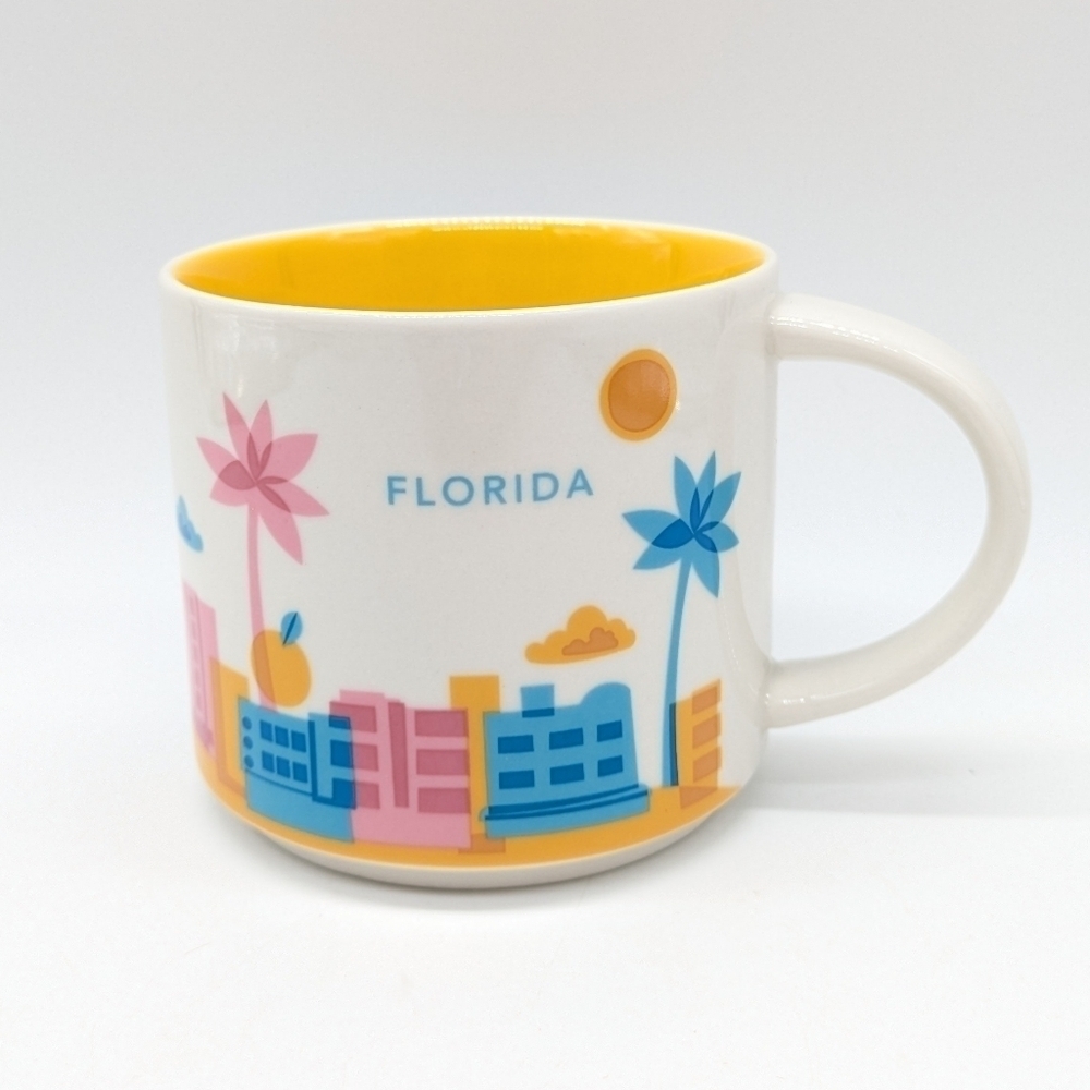 Starbucks You Are Here Florida white pink yellow blue flamingo palm tree mug